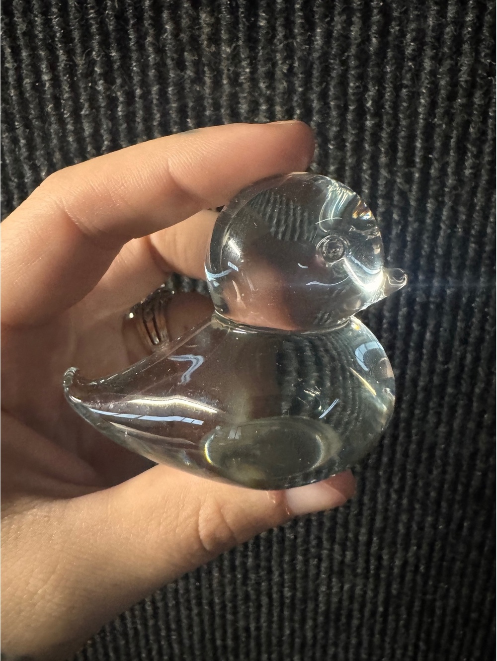 Clear Glass Duck Figurine Paperweight Collectible